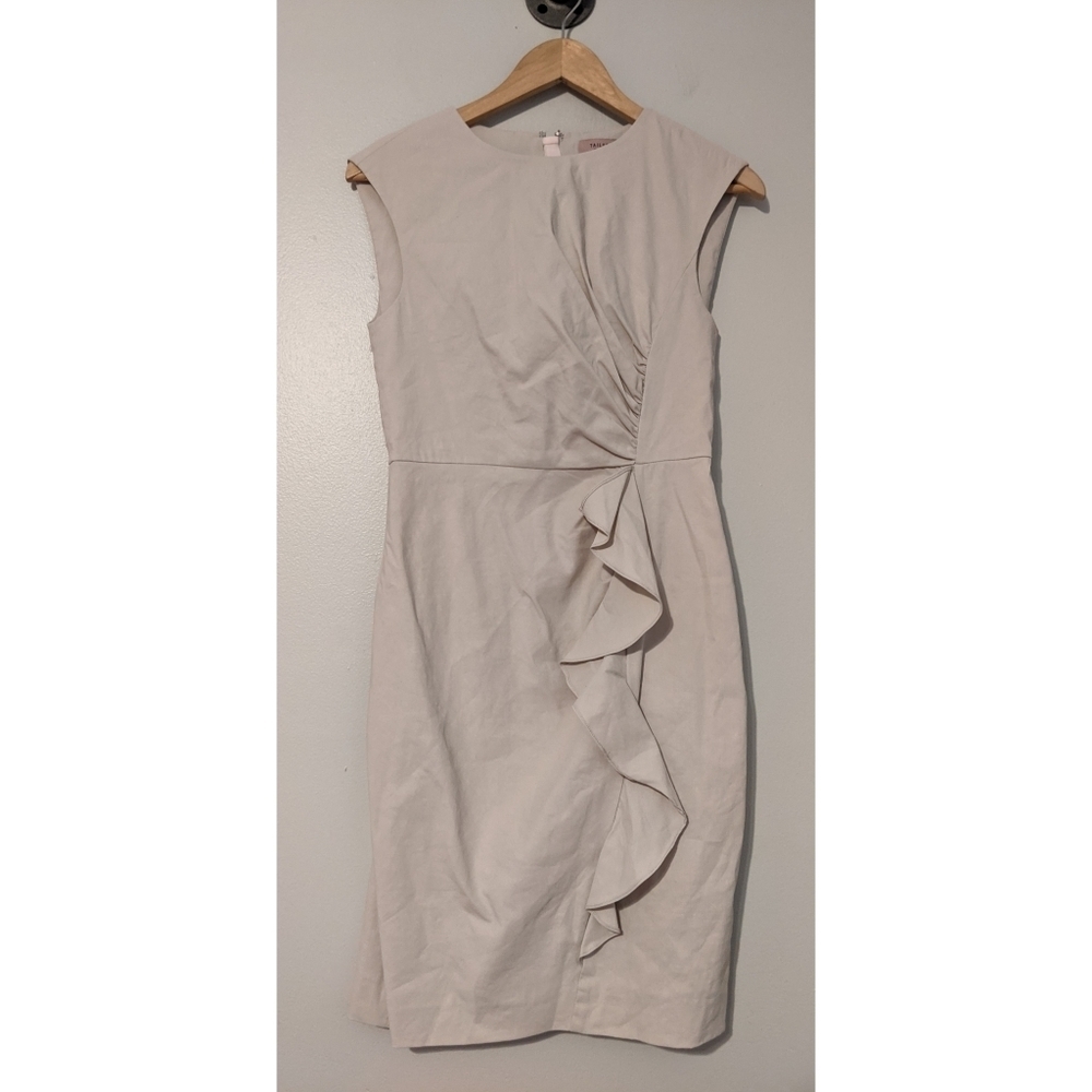 Rebecca Taylor Cream Ruched Ruffle Sheath Dress - Picture 5 of 14